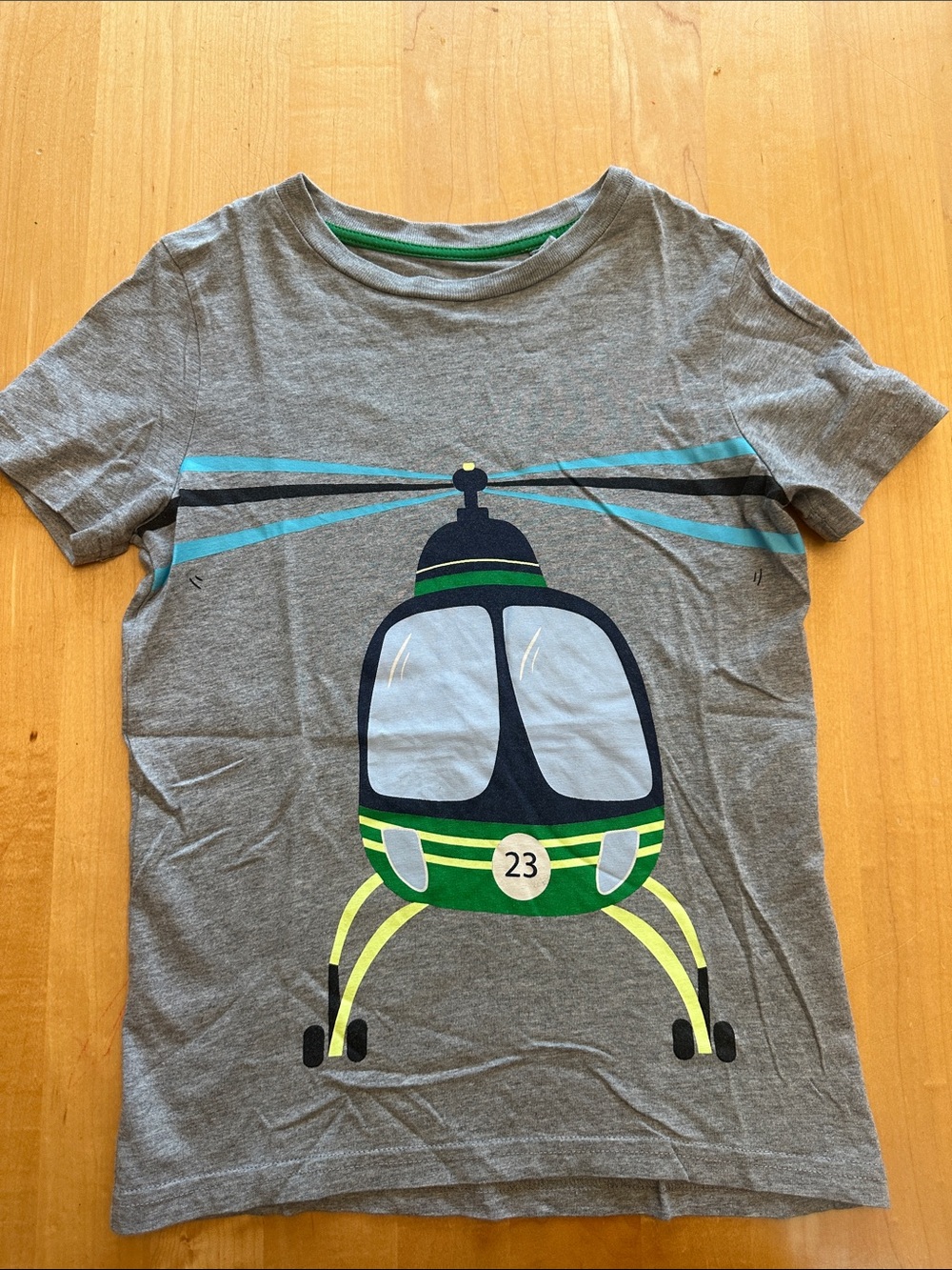 Mini Boden - Boys' Gray Helicopter Graphic Tee - Green Accent